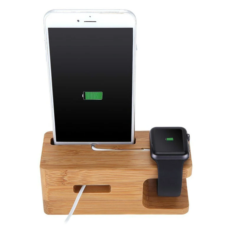 Зарядная док станция из бамбукового дерева для iPhone 11 Pro x xs xr Samsung HUAWEI Apple Watch Smartwatch