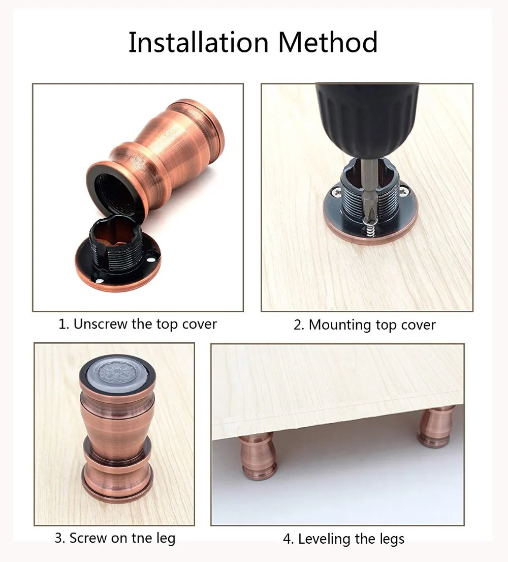 4 шт. " сверхмощный для мебели из сплава алюминия ножки стол кровать диван шкаф ноги прозрачный резиновый коврик ноги Регулируемый Ретро Медь