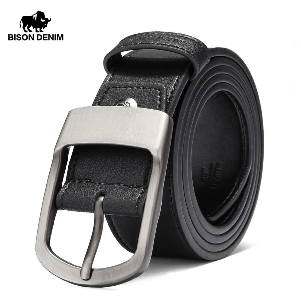 

BISON DENIM Cow Leather Men Belts Casual Male Pin Buckle Genuine Leather Strap Waistband Belts For Men 3.5cm N71405