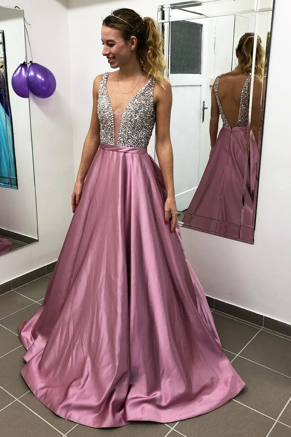 rose pink evening gowns