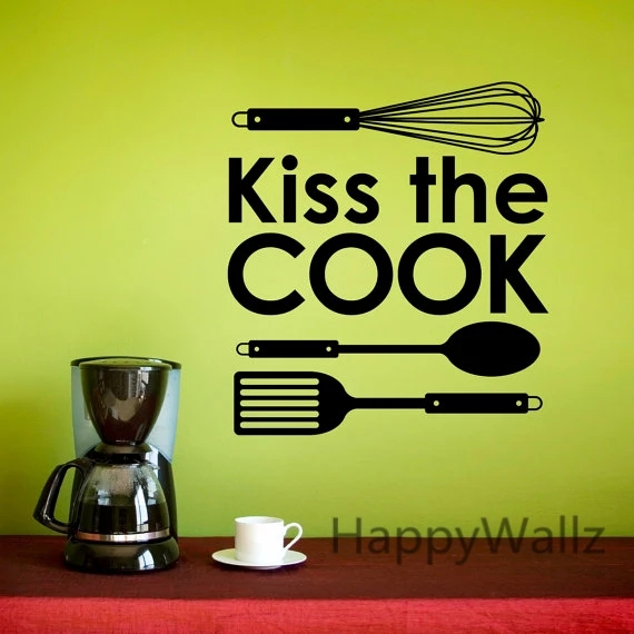 Kiss The Cook Kitchen Quote Wall Sticker Diy Family Home Kiss The Cook Kitchen Quote Wall Sticker Diy Family Home Decal Decorative Vinyl Art Q106 In Stickers From