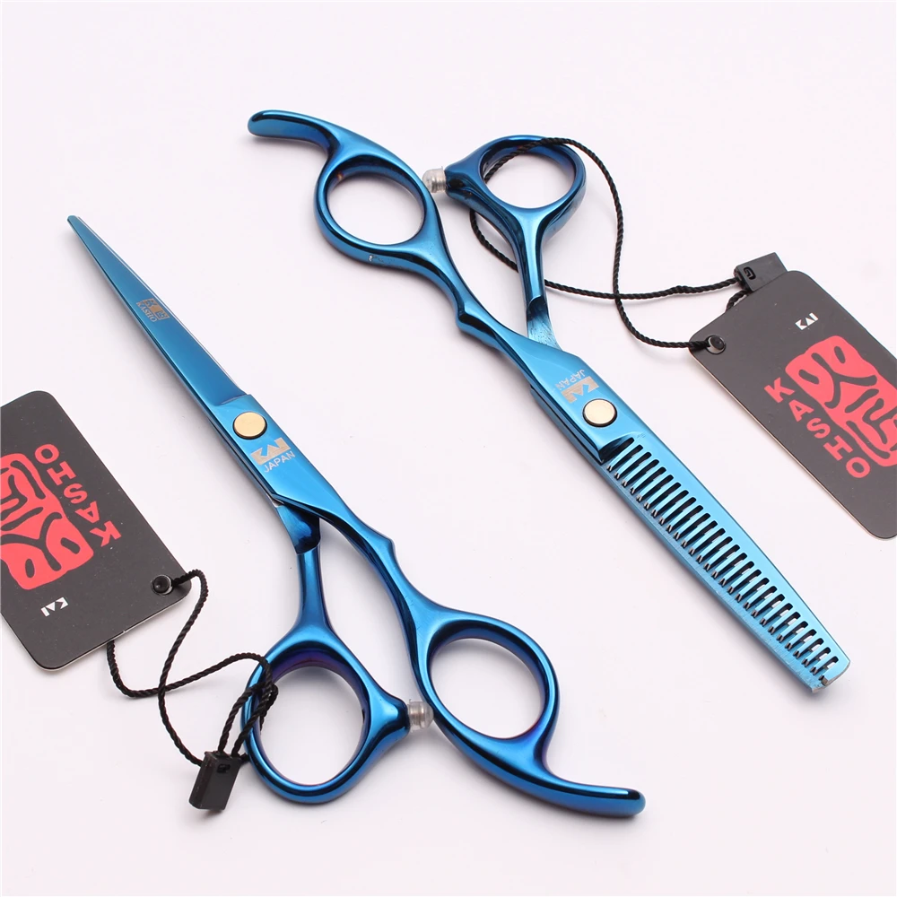 

H1005 5.5" 16cm Japan Kasho Blue Professional Barber Scissors Thinning Shears Cutting Scissors Style Tools Hairdressing Supplies
