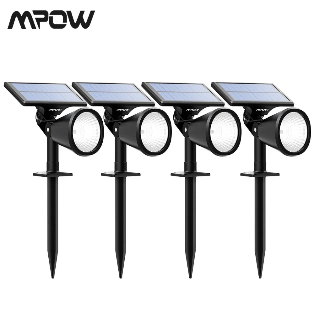 

4 Pack Mpow 2-in-1 Outdoor Wall/In-ground Solar LED Spotlight Adjustable Solar Panel 2 Brightness Level Yard Lawn Pathway Garden