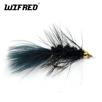 

Wifreo 10PCS 8# Streamer Woolly Bugger Fly Black Color with Crystal Flash Tail Golden Head