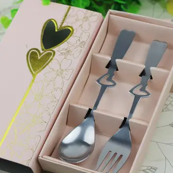 

Free shipping SG 50 sets/lot Perfect Pair Coffee Spoons and fork in gift Box Party souvenirs Wedding Gifts for Guest