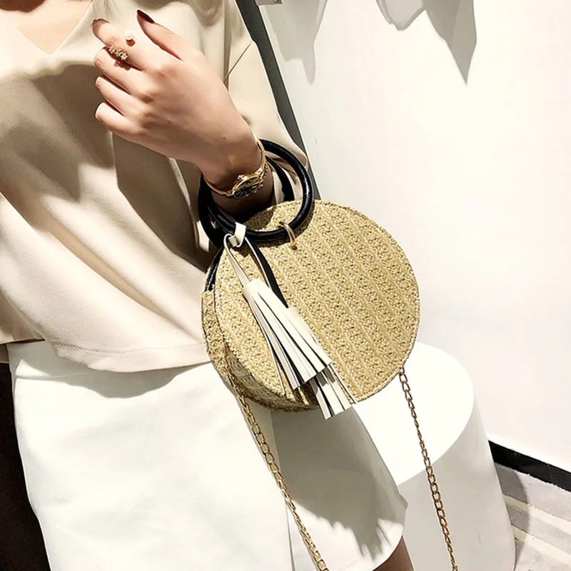 

Women's Round Straw Bag Lady Shoulder Crossbody Handbag For Coin Money Smartphone Cards MUG88