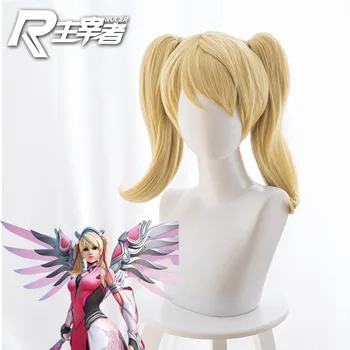 

hot Game OW D.Va and Mercy Cosplay Wigs Color Brown Beige Heat Resistant Synthetic Hair Perucas Women Cosplay Wig + Wig Cap