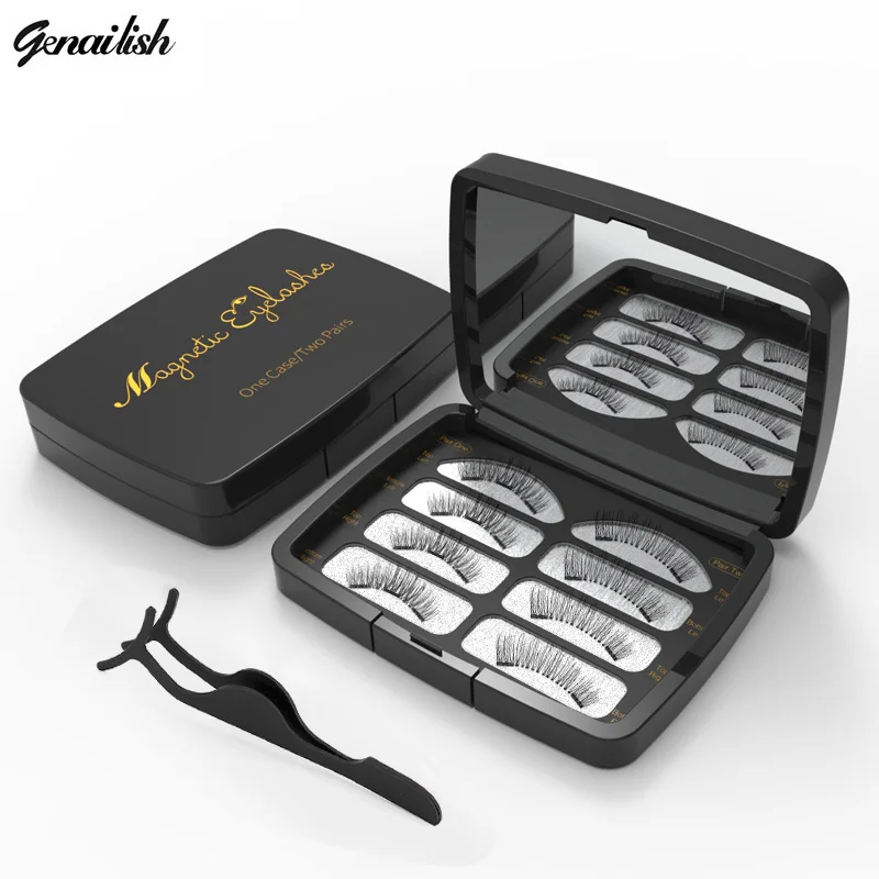 

Genailish 100% Premium Hand Made Full Eye Silk False Lashes 6D False Eyelashes Natural Long Magnet Eyelashes Acrylic Box SCT-05
