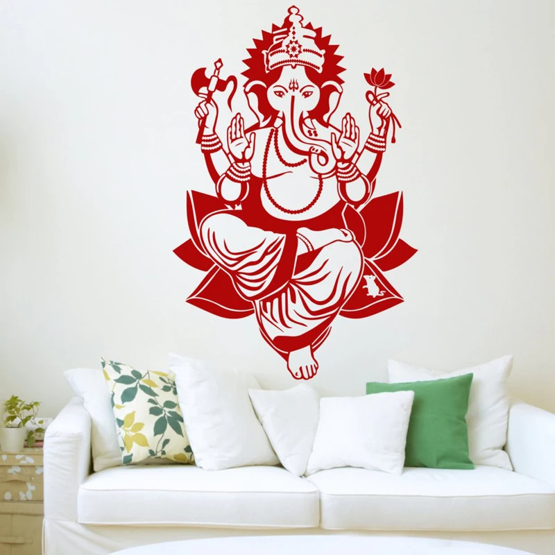 

Lord Ganesh Wall Sticker Lord Ganapati Vinyl Hindu God Elephant Decal Stencil Art Gift For Living Room Waterproof Wallpaper Z324