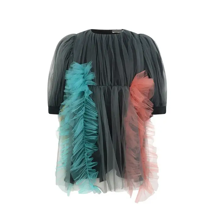 

AA21 European Girls Dresses 2019 Spring Summer Kids Dresses For Girls Mesh stitching Children dress Age 2-8Years Old New Arrival