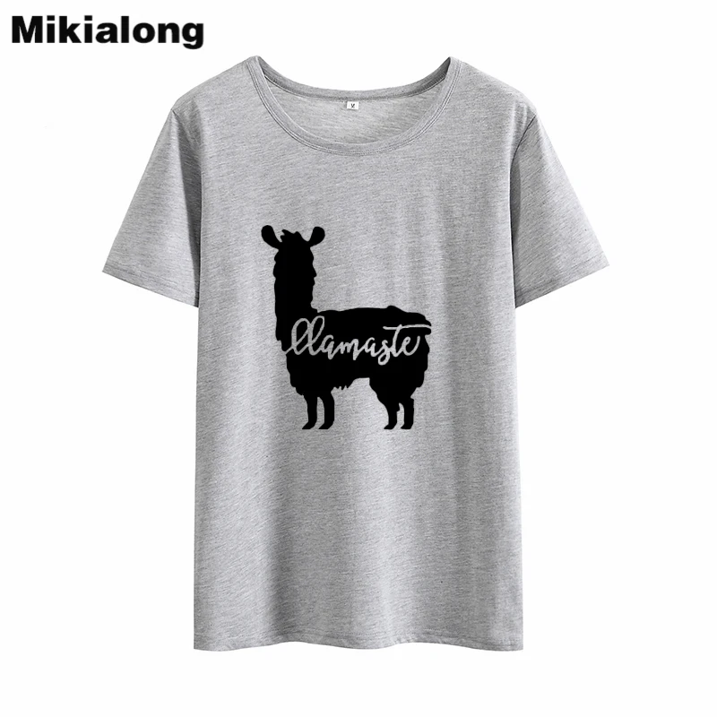 Mikialong, мультяшная футболка Llamaste, альпака, графическая футболка, Femme, короткий рукав, свободная женская футболка, топ, черная, белая, хлопковая футболка