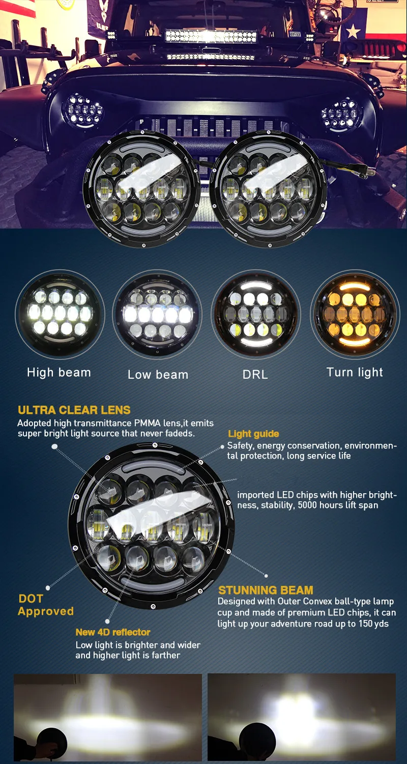 CO светильник 105 Вт беговой светильник s 7 дюймов головной светильник s ангельские глазки H4 Hi Lo 9-30V для 4X4 Лада Нива УАЗ Хантер Nissan Land Rover Hummer