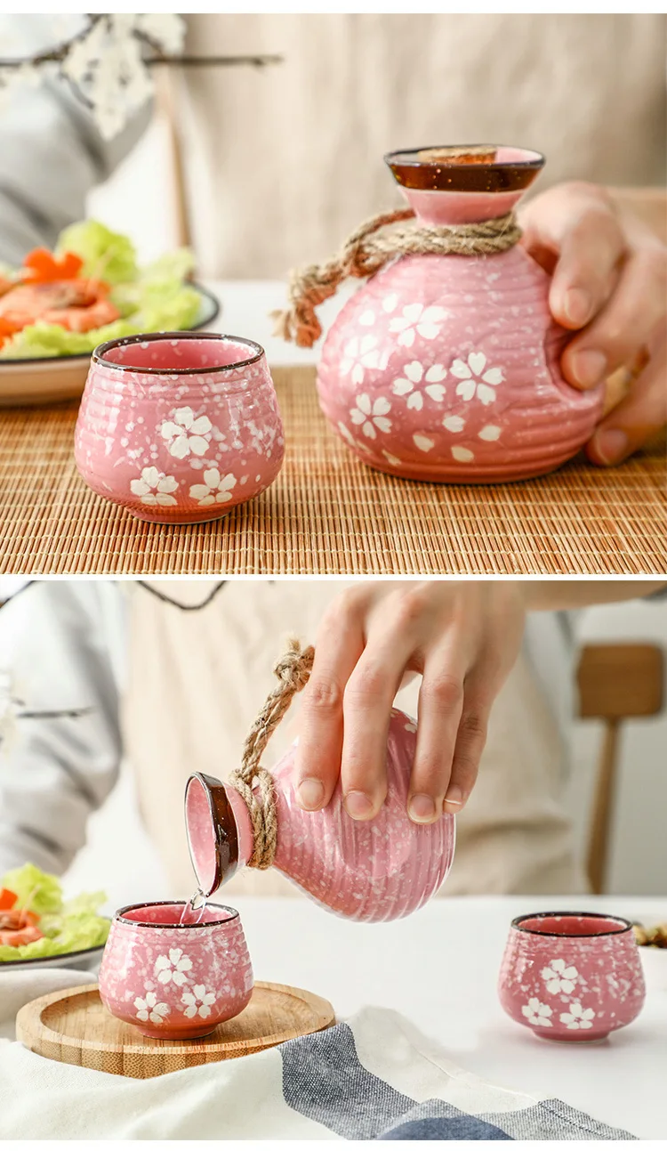 Керамический японский Саке горшок чашки для дома кухня кувшин ликер чашки Посуда для напитков старинные духи бедра фляги творческие цветы кружка в цветочек
