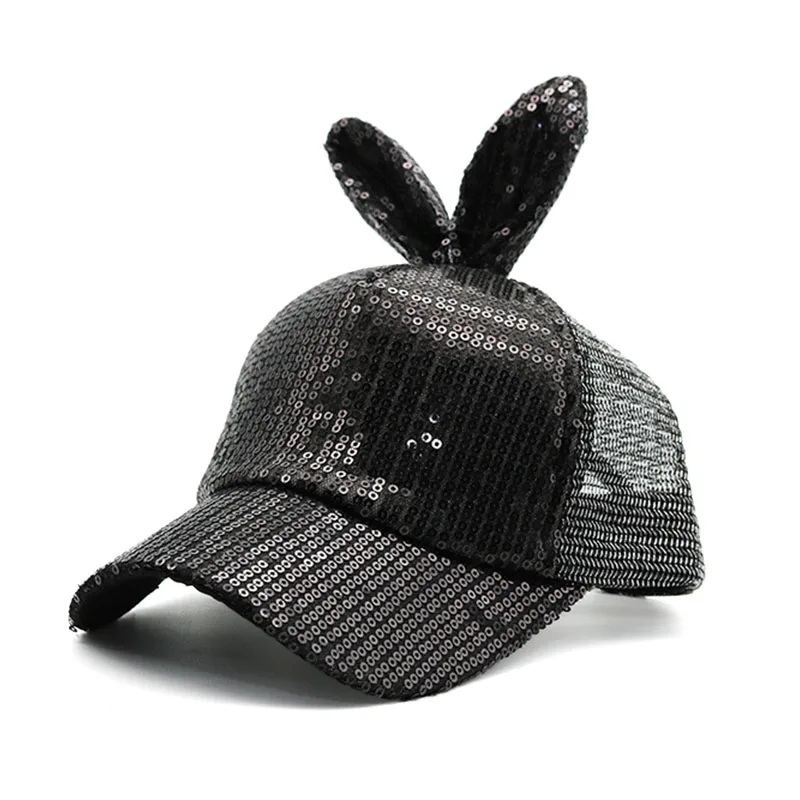 Baby Girl Baseball Hat Fashion Summer Kids Boy Mesh Visor Caps with Rabbit Ears Sequins Sun Skull Cap for Beach Park Outdoor2