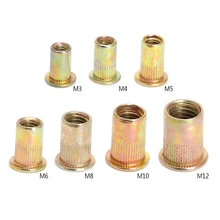 50 шт./компл. углеродного Сталь заклепочные гайки M3/M4/M5/M6/M8/M10/M12 заклепки с плоской головкой Гайки комплект гайки вставить Reveting Multi Размеры словосочетания