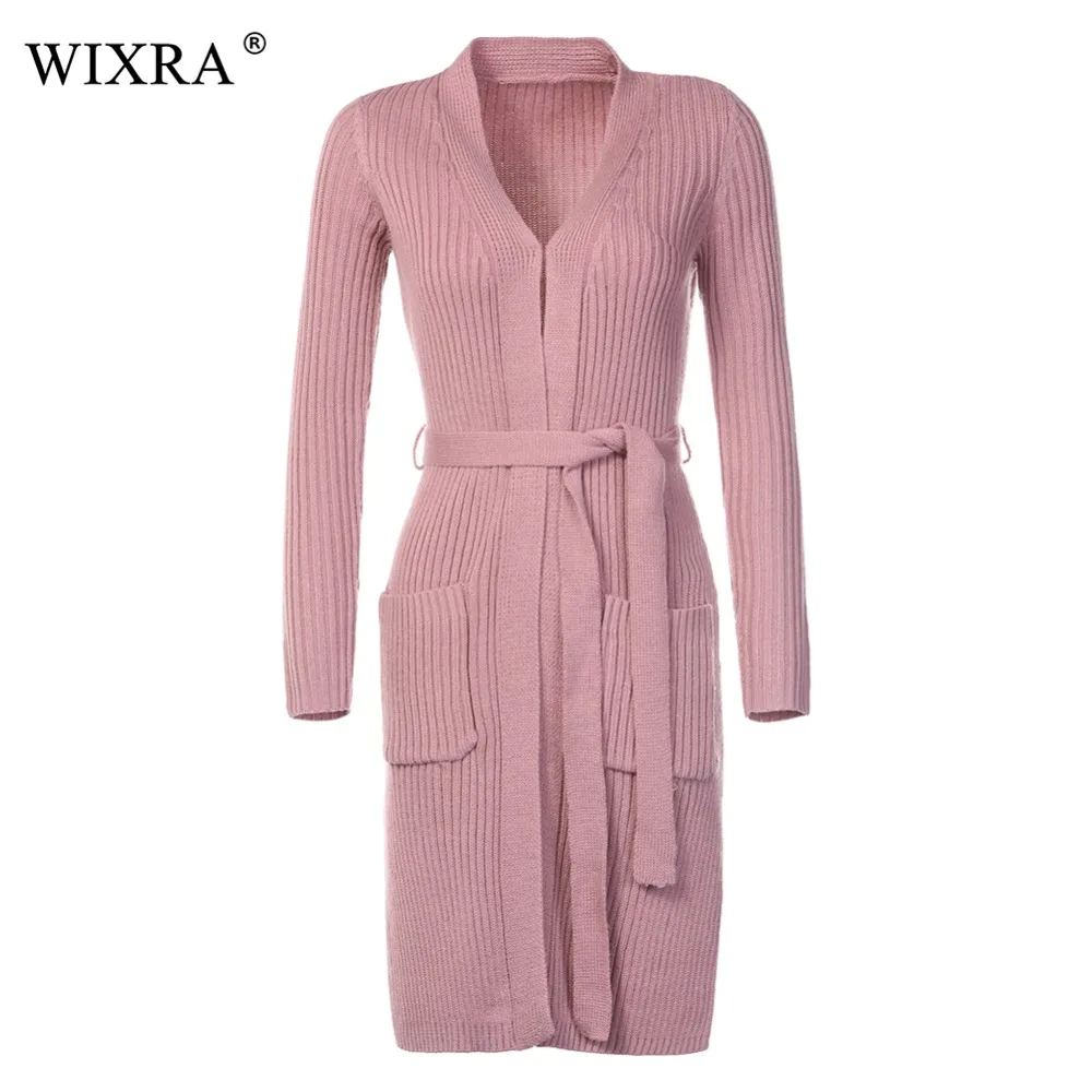 

Wixra Warm and Charm New Women Cardigan Knitted Sweater Coat Long Sleeve Female Casual Woman Cardigans With Belts Crop Tops
