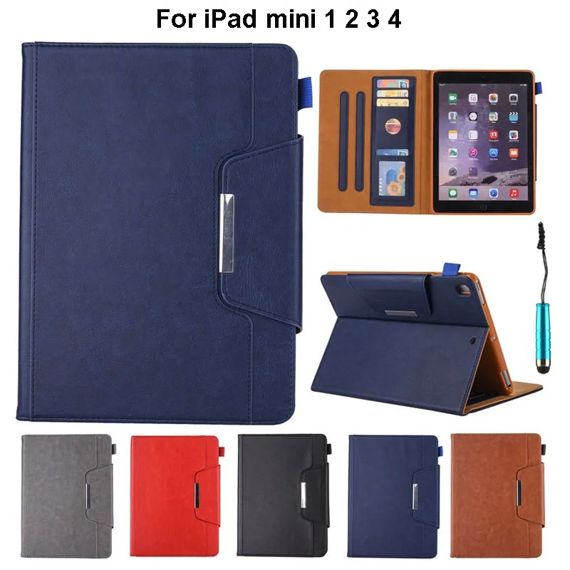 

Fashion Business Cover for iPad mini 1 2 3 4 Premium Leather + PU Case Cover with Stand Wallet Features Tablets Protective Case