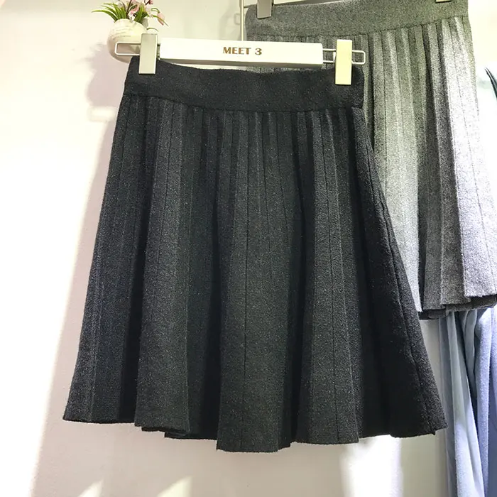 High Waist Knitting Skirt 2017 New Autumn All-match Half Mini Skirt Woman Slim Solid Colour Fashion Cotton Pleated Skirt GL1013 (11)