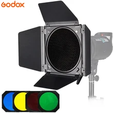 Godox BD-04 Bowens Mount Barn Door With Honeycomb Grid + 4 Color filter Kits for Studio Flash For SK400ii DE400 DE300 QS400 QS60 godox 35cm 160cm strip beehive honeycomb grid softbox with for bowens mount studio strobe flash light photography lighting