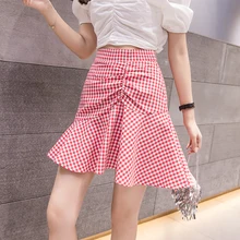 Новая Корейская Милая клетчатая мини-юбка-годе, женская летняя модная юбка с высокой талией, Femme Jupe
