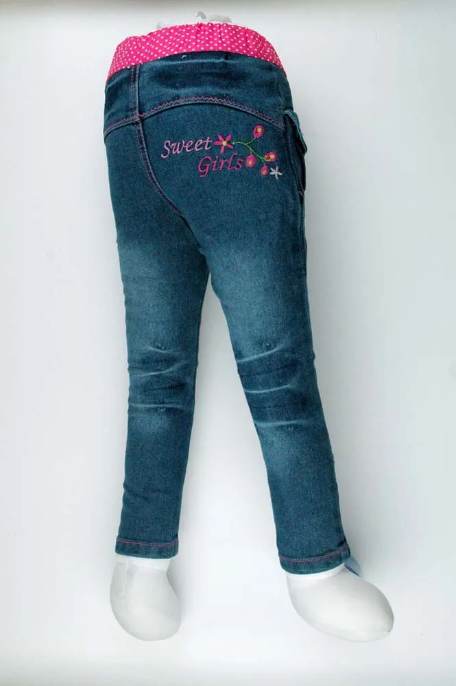 Детский тонкий Стразы синие джинсы для девочек, детей и подростков с вышивкой джинсовые узкие брюки узкие джинсы MH2548