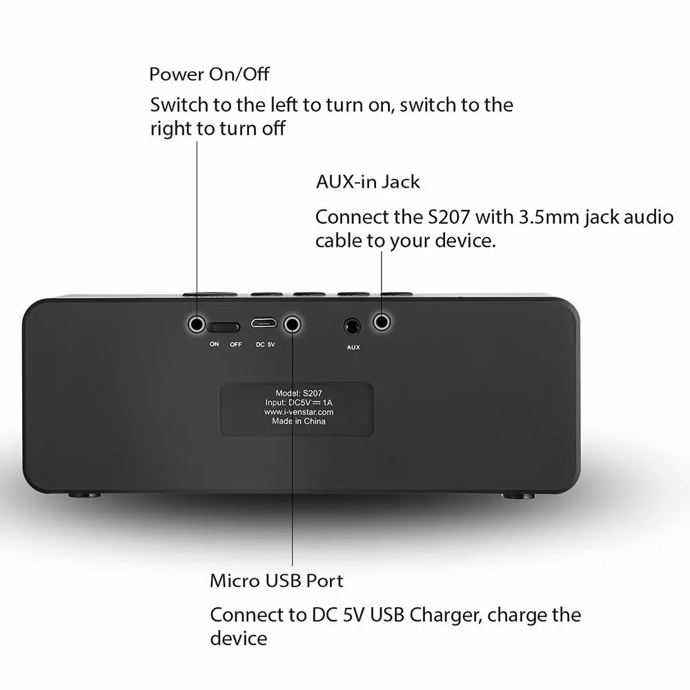 VENSTAR S207 Мини Bluetooth беспроводной динамик Встроенный 10 Вт Мощный сабвуфер 2800 мАч литиевая батарея с микрофоном и AUX