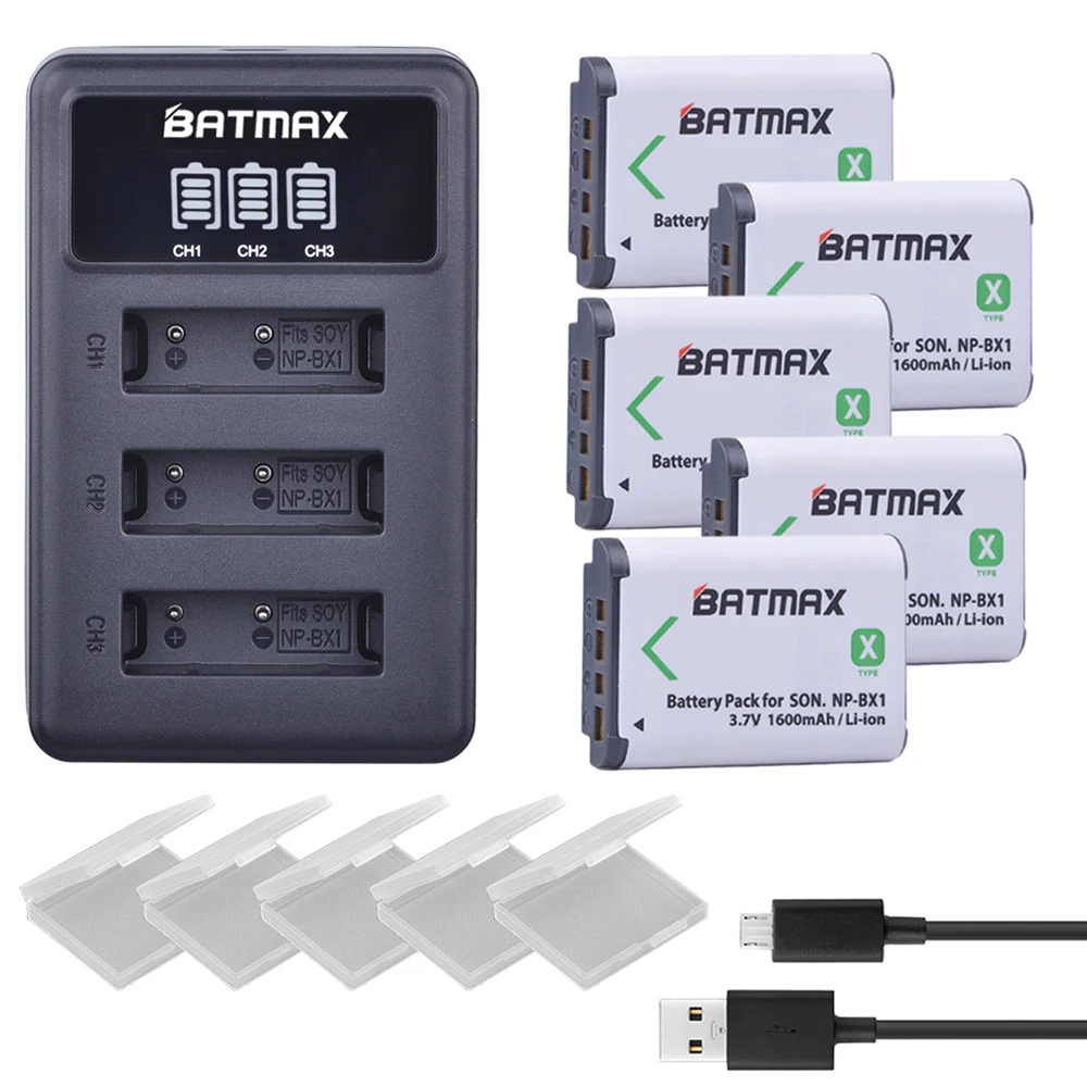 Günstige 5 stücke NP BX1 np bx1 Batterie + 3 Slots LCD Ladegerät für Sony DSC RX100 DSC WX500 IV HX300 WX300 HDR AS15 X3000R MV1 AS30V HDR AS300