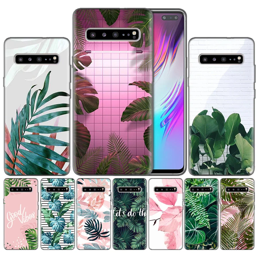 

TPU Silicon Cover For Samsung Galaxy S8 S9 A50 S10 S10e Plus 5G A10 A20 A30 A40 A60 A70 Luxury Case Tropical plant green leaf fl