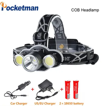 

XML T6 2 COB Led Headlight Head Torch Headlamp 9000LM 5 Modes Head Flashlight for Hunting Fishing LED 18650 Head lamp