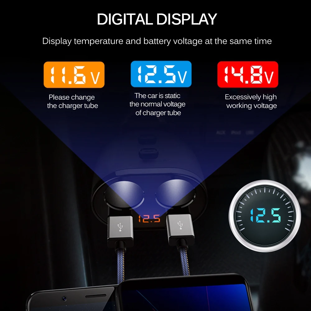 1-2 80 Вт гнездо прикуривателя 3.6A Dual USB Автомобильное Зарядное устройство адаптер независимых переключателей Поддержка Smart Быстрая зарядка DC 12-24 В