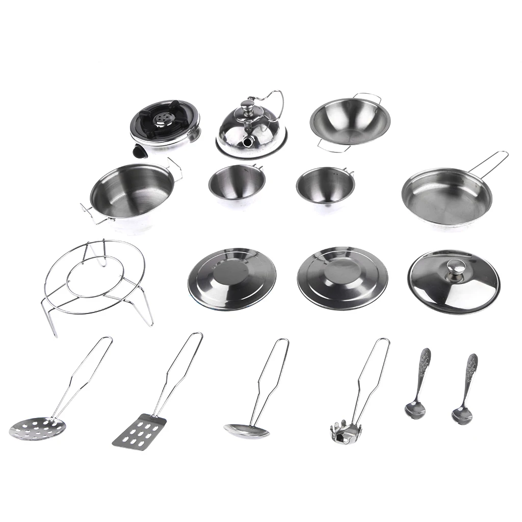 Kids Kitchen Metal Cookware Playset, All Purpose Kitchen Cooking Tool Set - F, 17pcs/Set