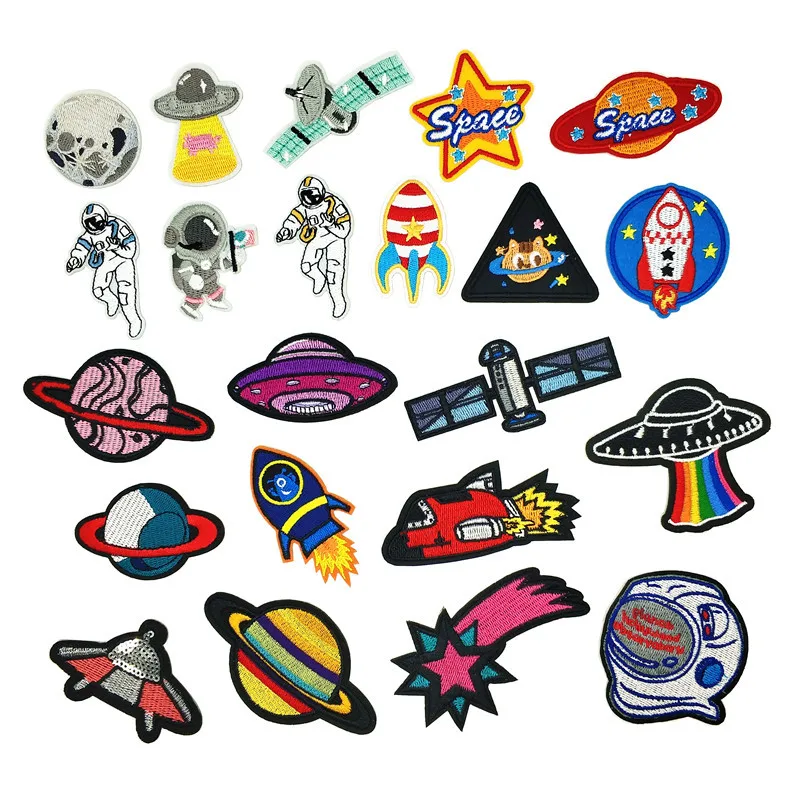 1pcs Space Universe UFO parches Embroidered Iron on Patches for Clothing DIY Motif Stripes Clothes Stickers The aliens Badges