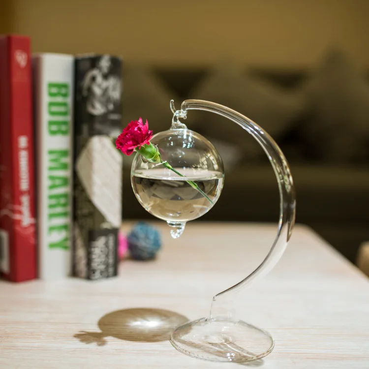 Hanging Glass Ball + Holder Hook Type Transparent Ball Handmade Vase