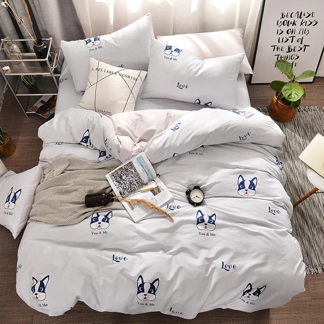 2018 new little dogs bedding 100 cotton twin queen size 3 4pcs print flat sheets