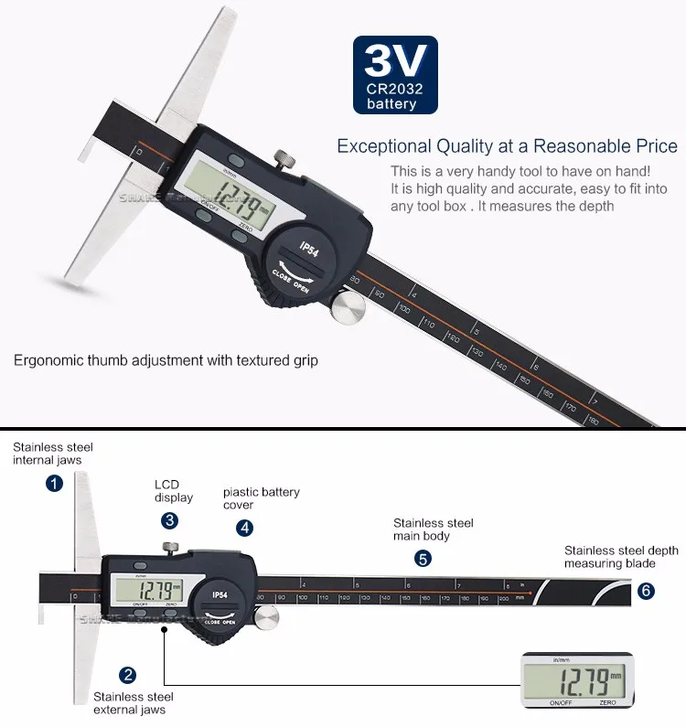 Цифровой электронный цифровой штангенциркуль paquimetro с одним крюком, 0-200 мм