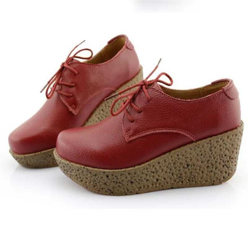 

2018 Autumn women flats shoes platform sneakers shoes Genuine Leather casual shoes slip on flats heels creepers moccasins