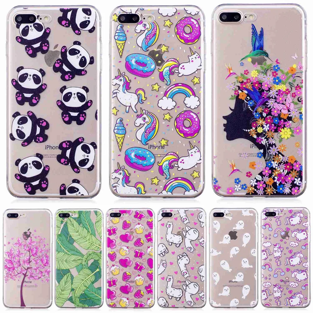

For Apple iPhone 7 Plus 8 Plus Case high Quality Soft Silicone cartoon bear deer flowers girl Painted phone cover shell caso