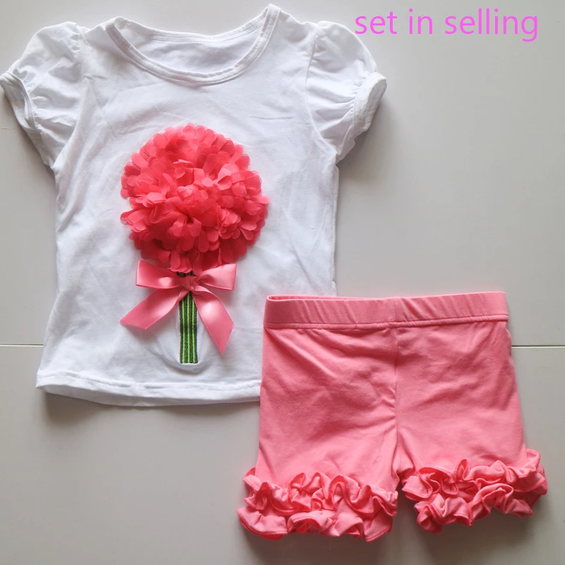 big flower puff t shirts short sleeve white ruffle shirts floral outfit for girls ruffle shorts