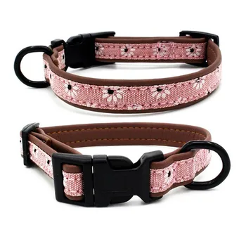 

Floral Pattern Pet Dog Collar Comfort Microfiber Blue Pink Dog Cat Collar Plastic Buckle Puppy Pet Supplies XS S M L