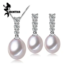 MINTHA 925 серебро пробы натуральный жемчуг комплекты украшений для женщин, классические аксессуары, ювелирные изделия серьги гвоздики, ювелирные наборы для любви