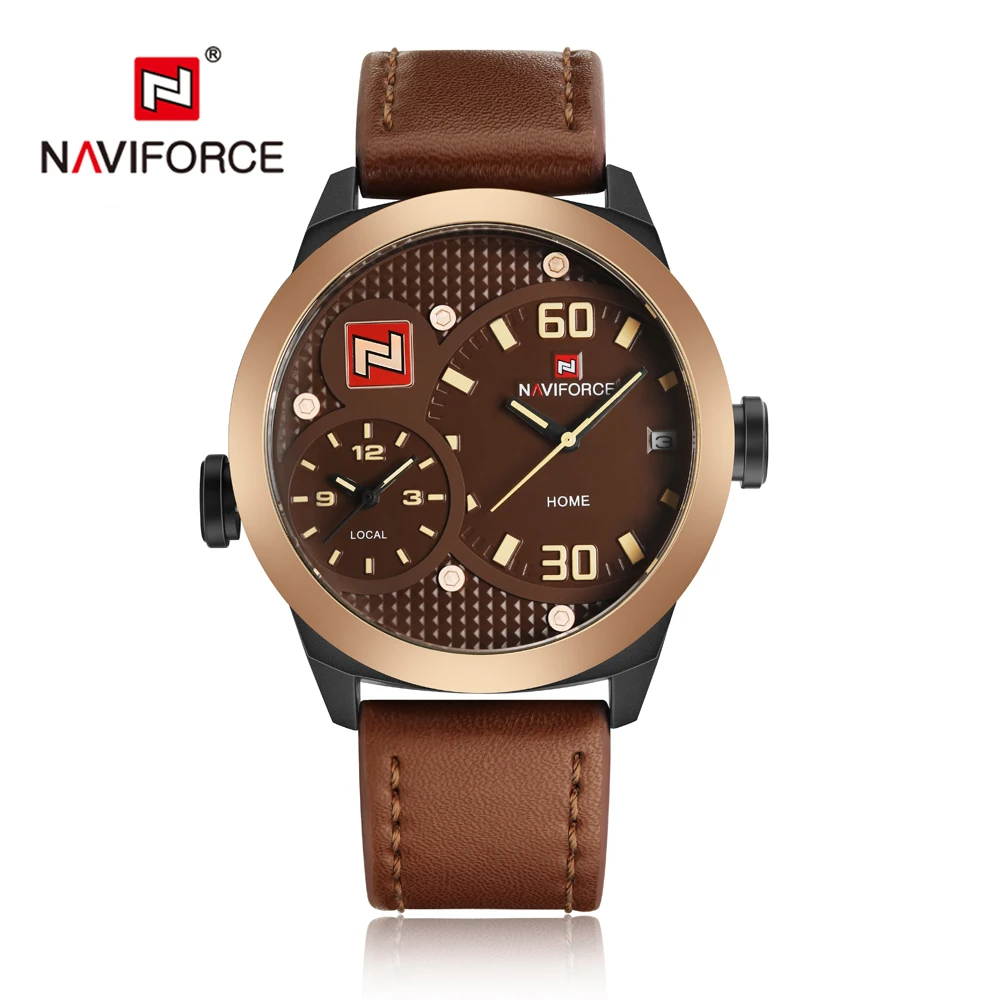 

NAVIFORCE Luxury Brand Military Watches Men Quartz Watch Leather Clock Man Sports Army Watch Dual Time Zone Relogio Masculino