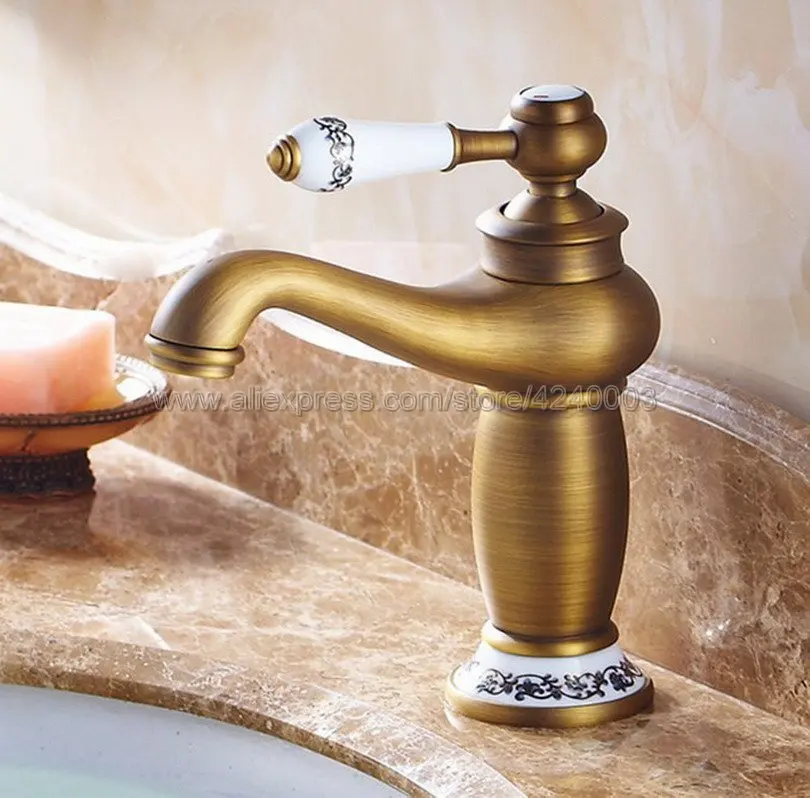 Basin Faucets  Bathroom Faucet Ceramic Single handle Basin Mixer Tap Bath Antique Faucet Brass Sink Water Knf503