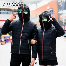 AILOOGE зимние куртки мужские парки с очками Стеганое пальто с капюшоном мужские теплые Camperas детская ветрозащитная стеганая куртка