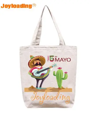 

Joyloading Home Creative Cartoon Mexico Cioco de Mayo Design Reusable Grocery Shopping Bag Zipper Closure Foldable Tote Bag