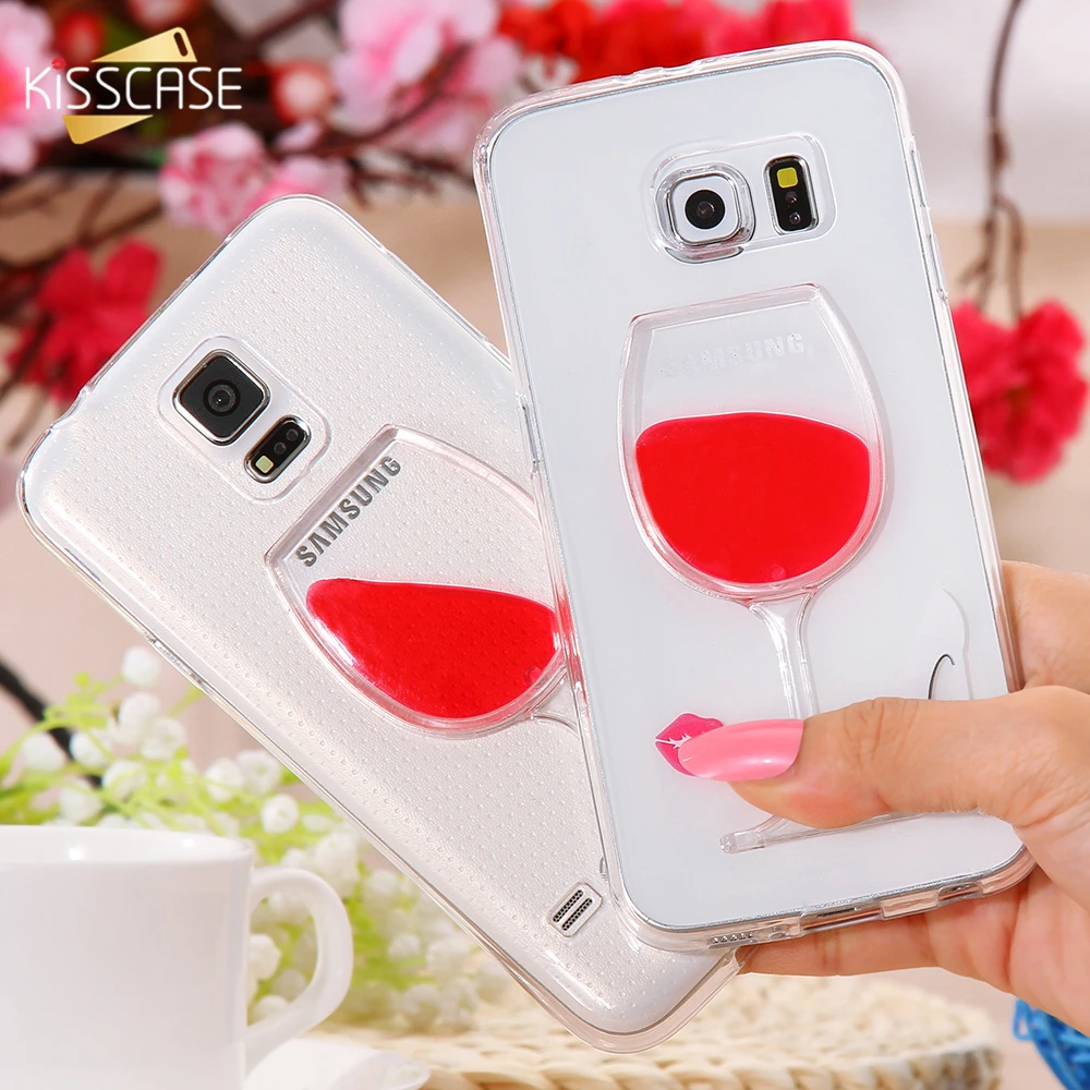 KISSCASE Liquid Red Wine Glass Phone Case For Samsung S6 Edge Cute Soft Cases Galaxy Note 3 4 A7 Back Covers Capa |