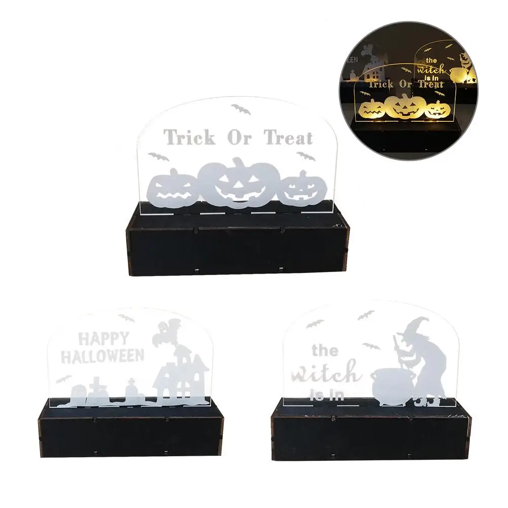 

Wooden Halloween Decoration Haunted House Witch Pumpkin Man Shaped LED Lights Home Festival Party Three-dimensional Ornament