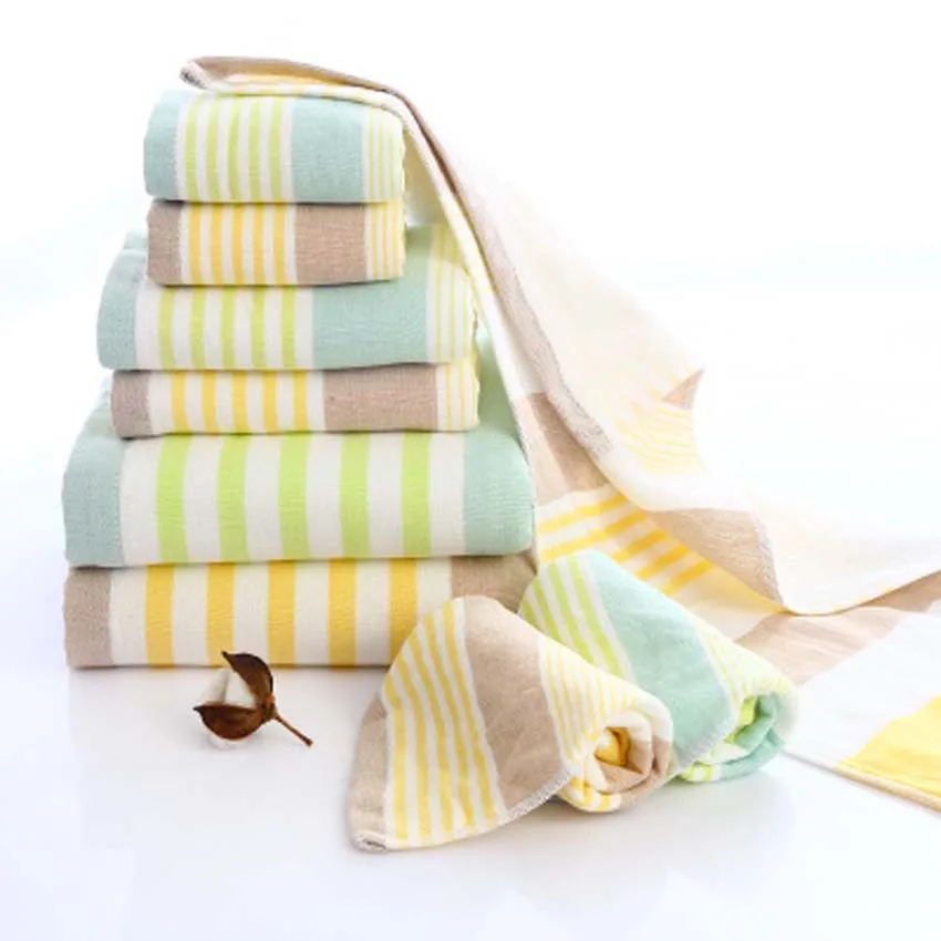 

Towel Set Wide Striped Cotton Beauty Face Hand Bathroom Hair Towel Kindergarten Handkerchief Swimming Sports For Kids Adults