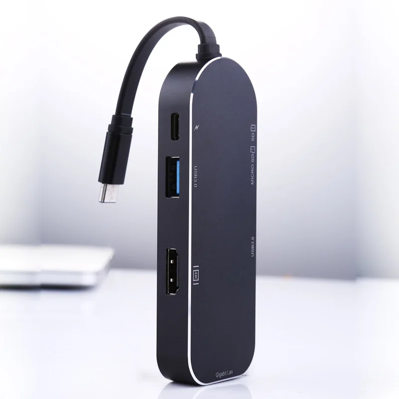 USB c концентратора адаптер Dongle Dock с Тип c PD Мощность 4 К видео HDMI SD Card Reader Gigabit Ethernet адаптер USB-C Тип-C 3.0 концентратора - Цвет: Черный