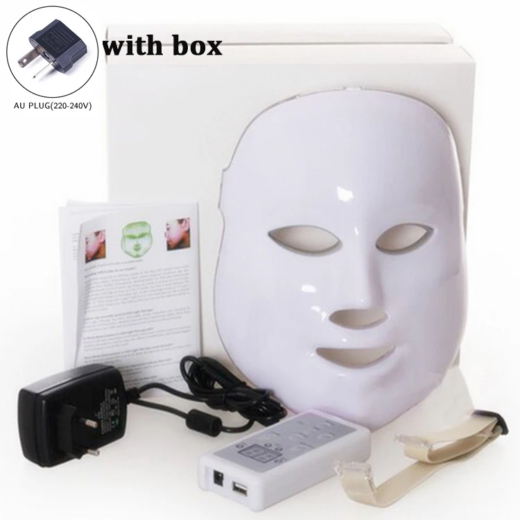 AU plug with box 7 цветов светодиодный маска для лица Омоложение кожи против морщин, акне фотонная терапия отбеливающий подтягивающий Инструмент Уход за кожей лица маска - Цвет: AU plug with box