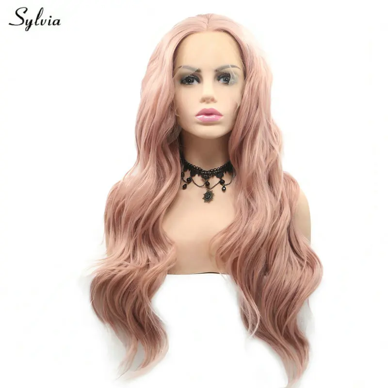 Sylvia Natural Hairline Rose Gold Wig Long Synthetic Hair Handmade Lace